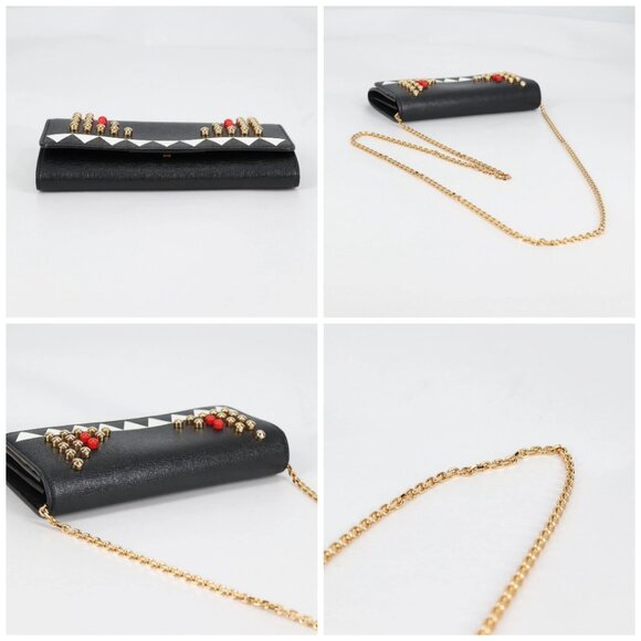 FENDI Chain Long Wallet Leather Black Gold Auth 140694M - Picture 15 of 16